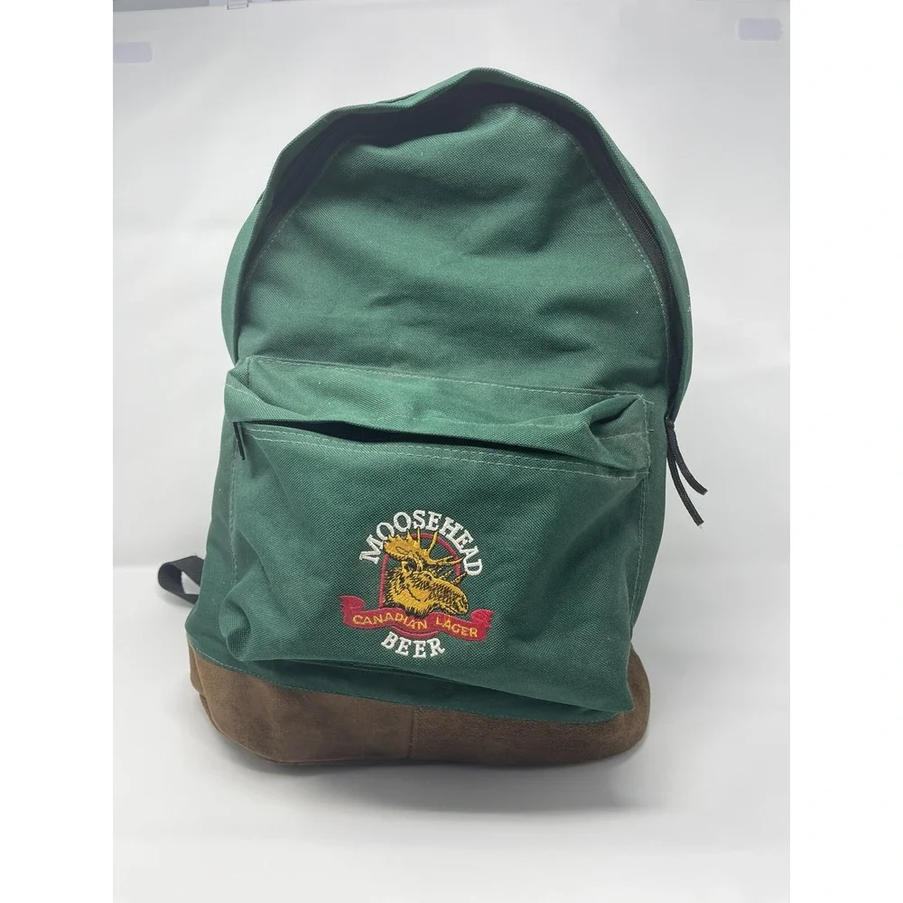 Vintage Embroidered Moosehead Canadian Lager Beer‎ Backpack, Leather Bottom